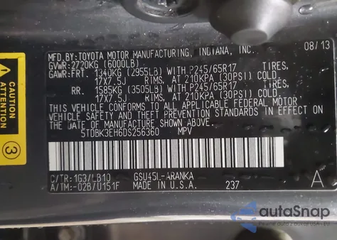 2013 Toyota Highlander Se V6 from USA, damaged, VIN 5TDBK3EH6DS256360